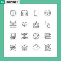 Pack of 16 Modern Outlines Signs and Symbols for Web Print Media such as forecast mother phone love back Editable Vector Design Elements