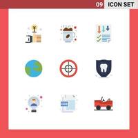 Pictogram Set of 9 Simple Flat Colors of badge worldwide arrows globe report Editable Vector Design Elements