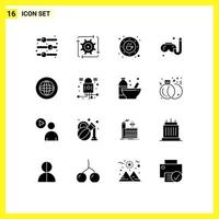 conjunto de 16 iconos modernos de la interfaz de usuario signos de símbolos para la operación de pasatiempos centrales natación bebida elementos de diseño vectorial editables vector