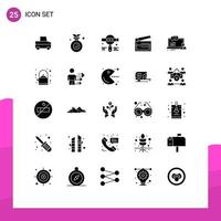 Modern Set of 25 Solid Glyphs Pictograph of course clapperboard find clapper board Editable Vector Design Elements