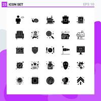 25 Thematic Vector Solid Glyphs and Editable Symbols of back bag multimedia spring media financial Editable Vector Design Elements