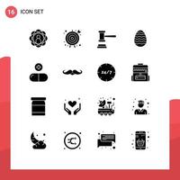 Pack of 16 creative Solid Glyphs of drug easter egg business goal easter order Editable Vector Design Elements