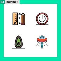 Pack of 4 Modern Filledline Flat Colors Signs and Symbols for Web Print Media such as coding ui pencil off food Editable Vector Design Elements