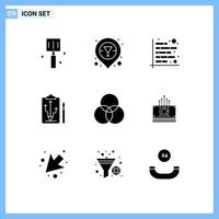 9 Universal Solid Glyph Signs Symbols of color tactics chart strategy head Editable Vector Design Elements