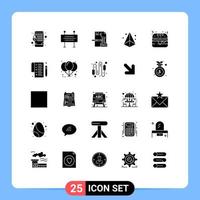 Set of 25 Vector Solid Glyphs on Grid for food printing copyright triangle box Editable Vector Design Elements