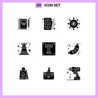 conjunto de 9 iconos de interfaz de usuario modernos símbolos signos para elementos de diseño vectorial editables de dinero de peón de compras de ajedrez de roca vector