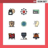 conjunto de 9 iconos modernos de la interfaz de usuario signos de símbolos para la protección global de la red sala de seguridad de Internet elementos de diseño vectorial editables vector