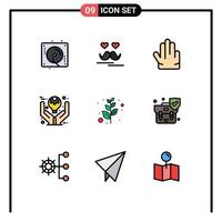 Mobile Interface Filledline Flat Color Set of 9 Pictograms of olive ideas fingers product defining Editable Vector Design Elements