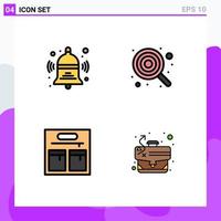 Pack of 4 creative Filledline Flat Colors of bell bag education cute path Editable Vector Design Elements