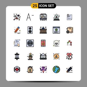 conjunto moderno de 25 colores planos de línea rellena y símbolos, como archivos en papel, documentos web, sirenas, elementos de diseño vectorial editables vector
