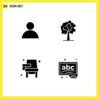 Universal Icon Symbols Group of 4 Modern Solid Glyphs of account learning tree chair abc Editable Vector Design Elements