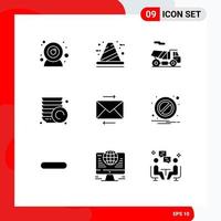 9 Solid Glyph concept for Websites Mobile and Apps block share bike message plate Editable Vector Design Elements