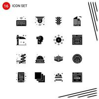 paquete de glifos sólidos de 16 símbolos universales de scythe halloween trafic rascacielos que construyen elementos de diseño vectorial editables vector
