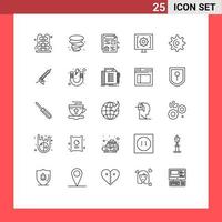 User Interface Pack of 25 Basic Lines of spin wheel estate support help Editable Vector Design Elements