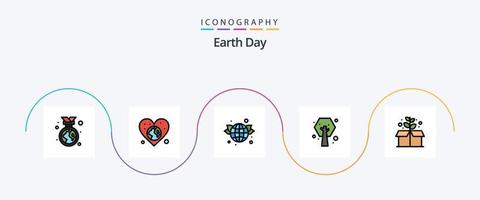 la línea del día de la tierra llenó el paquete de iconos planos 5 que incluye el día de la tierra. verde. día. ecología. verde vector