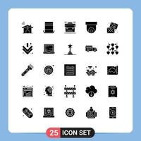 Group of 25 Modern Solid Glyphs Set for email security camera bag cctv suitcase Editable Vector Design Elements