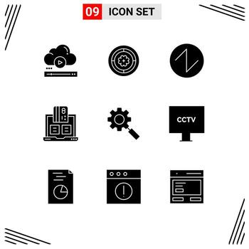 9 Universal Solid Glyphs Set for Web and Mobile Applications search notebook sunflower financial banking Editable Vector Design Elements