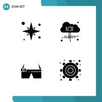 4 Thematic Vector Solid Glyphs and Editable Symbols of holiday glasses beach computing smart Editable Vector Design Elements