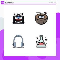 4 Universal Filledline Flat Color Signs Symbols of development headphones coconut holiday studio Editable Vector Design Elements