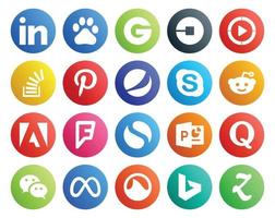 paquete de 20 íconos de redes sociales que incluye adobe chat stockoverflow skype pinterest vector