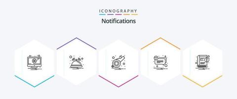 Notifications 25 Line icon pack including ebook. smile. alarm. notification. alert vector