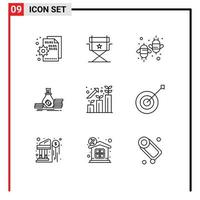 Pack of 9 Modern Outlines Signs and Symbols for Web Print Media such as money investment agriculture bag fly Editable Vector Design Elements