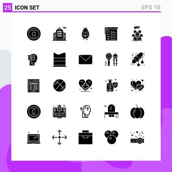 25 User Interface Solid Glyph Pack of modern Signs and Symbols of meeting group easter qa testing Editable Vector Design Elements