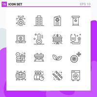 Universal Icon Symbols Group of 16 Modern Outlines of laptop presentation globe podium conference Editable Vector Design Elements