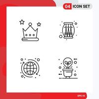 Set of 4 Modern UI Icons Symbols Signs for achievement seo wreath celebration world Editable Vector Design Elements