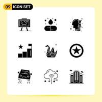 Modern Set of 9 Solid Glyphs Pictograph of design graph medicine analytics hour glass Editable Vector Design Elements