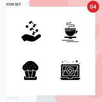 4 Universal Solid Glyphs Set for Web and Mobile Applications fist cake rock cup food Editable Vector Design Elements