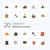 Paquete de iconos de color plano de 20 edificios y construcción como coche de acción de martillo de subasta de mazo vector