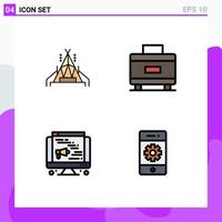 conjunto de 4 iconos de interfaz de usuario modernos símbolos signos para elementos de diseño de vector editables de teléfono de computadora de vacaciones de celda de campamento