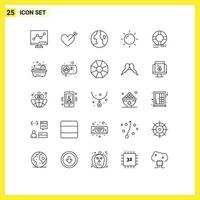 Modern Set of 25 Lines Pictograph of ring lifebuoy globe help sunny Editable Vector Design Elements