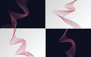 Set of 4 geometric wave pattern background Abstract waving line vector