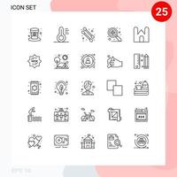 Modern Set of 25 Lines and symbols such as new fortress cotton swab castle tower castle Editable Vector Design Elements