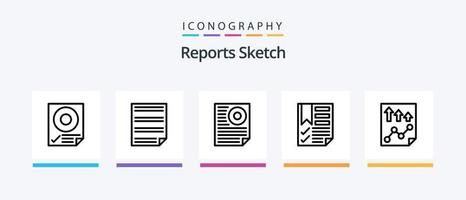 Reports Sketch Line 5 Icon Pack Including page. data. report. page. document. Creative Icons Design vector