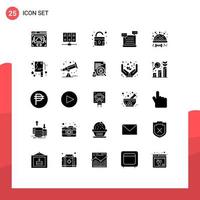 Pictogram Set of 25 Simple Solid Glyphs of sew modest padlock valentine robot Editable Vector Design Elements