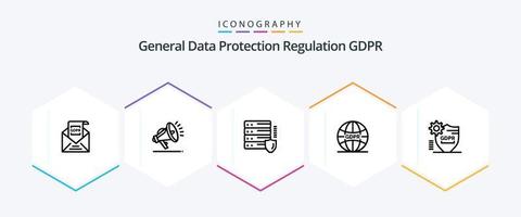 Gdpr 25 Line icon pack including global . security . security. network vector