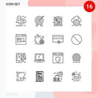 Pictogram Set of 16 Simple Outlines of code cloud birthday down shutdown Editable Vector Design Elements