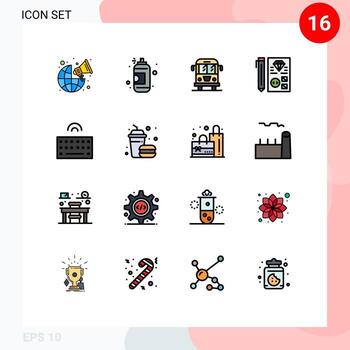 paquete de 16 líneas llenas de colores planos creativos de planificación de hardware desarrollo de automóviles codificación elementos de diseño de vectores creativos editables