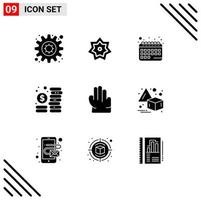 Modern Set of 9 Solid Glyphs and symbols such as flip grab appointment management coins Editable Vector Design Elements