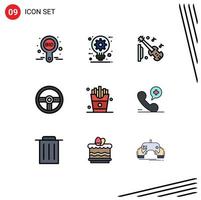 Stock Vector Icon Pack of 9 Line Signs and Symbols for wheel device design controller music Editable Vector Design Elements