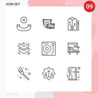 paquete de líneas de vectores editables de 9 contornos simples de los medios hacia abajo cabeza chevron creo que elementos de diseño de vectores editables