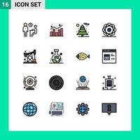 Set of 16 Vector Flat Color Filled Lines on Grid for physics molecule shopping molecular tree Editable Creative Vector Design Elements