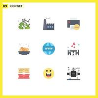 Pack of 9 Modern Flat Colors Signs and Symbols for Web Print Media such as online eat computers food printer Editable Vector Design Elements