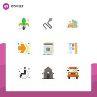 9 User Interface Flat Color Pack of modern Signs and Symbols of software fast forward king arrows villa Editable Vector Design Elements