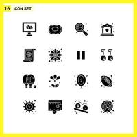 16 User Interface Solid Glyph Pack of modern Signs and Symbols of target goal research shield insurance Editable Vector Design Elements