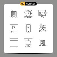 Modern Set of 9 Outlines and symbols such as iphone mobile remove smart phone player Editable Vector Design Elements