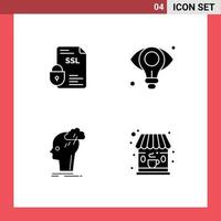 Mobile Interface Solid Glyph Set of 4 Pictograms of banking brainstorm security eye head Editable Vector Design Elements